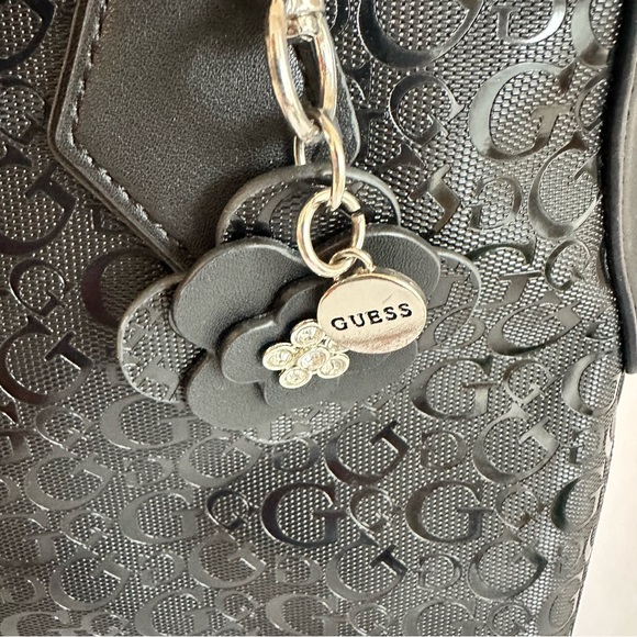 GUESS Black Monogram‎ Dome Satchel Handbag with Charm GG Logo Bag - Picture 3 of 9